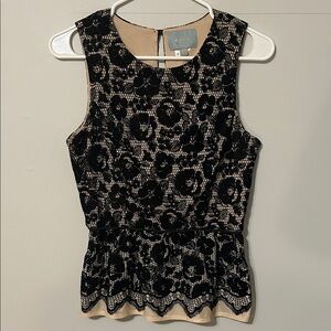 Skies Are Blue Black Lace Peplum Blouse. Small.